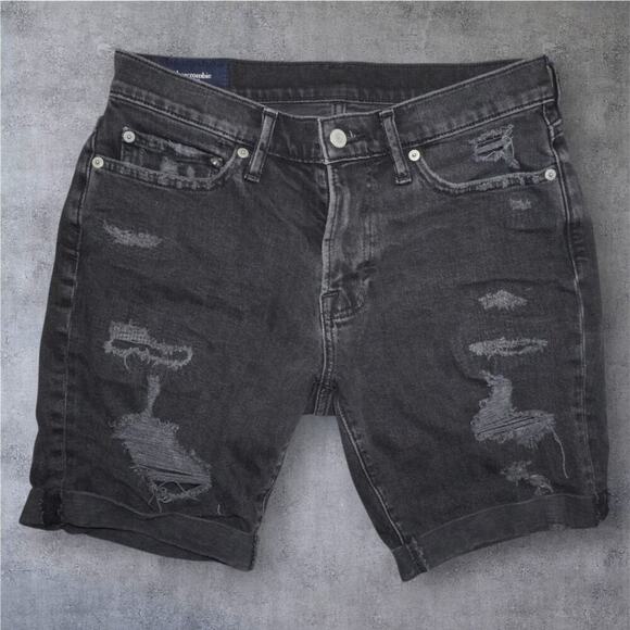 Abercrombie & Fitch Black Distressed Denim Shorts – Size 29/8 Stretch - Picture 1 of 5